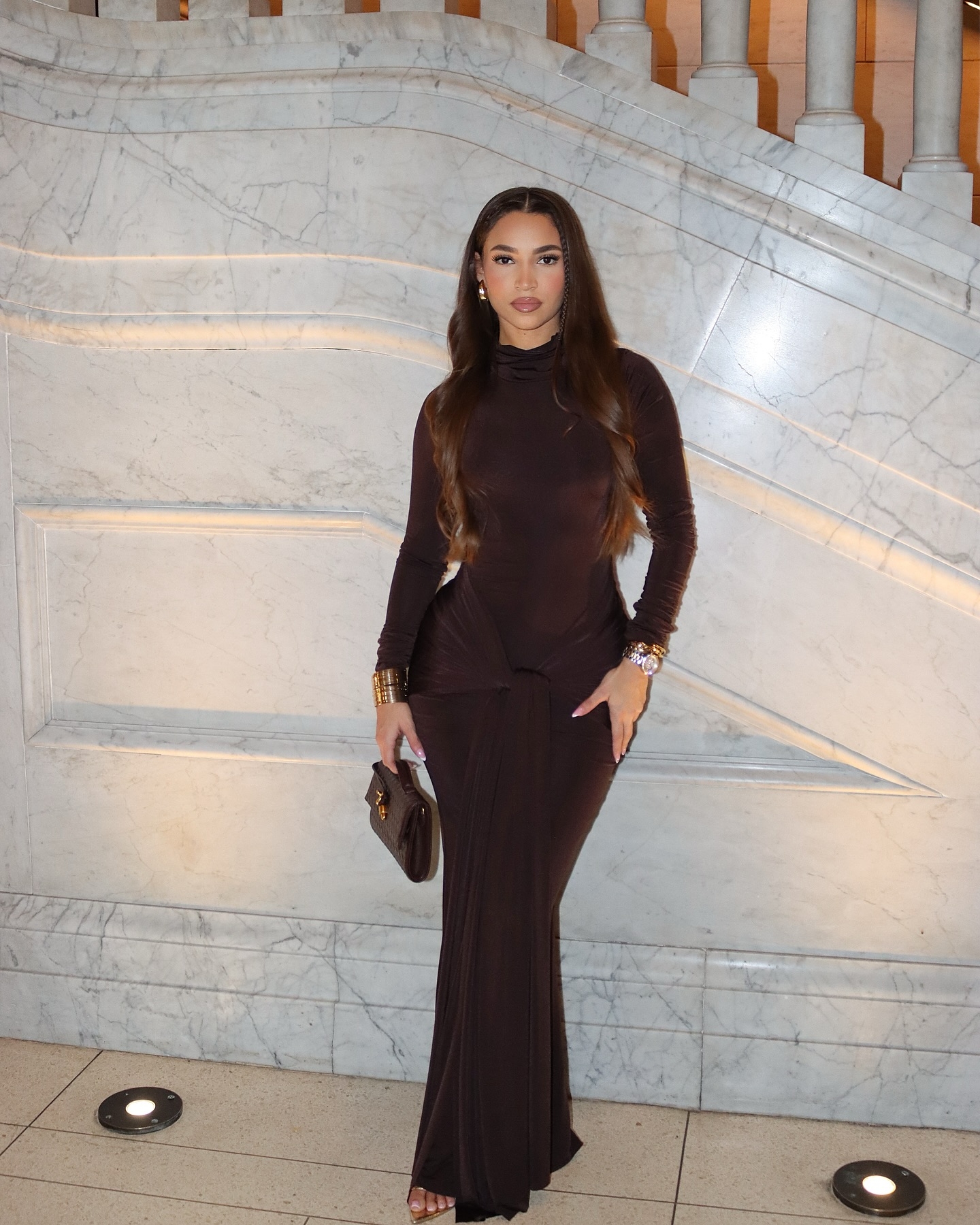 Sienna Long Sleeve Maxi Dress - Chocolate.