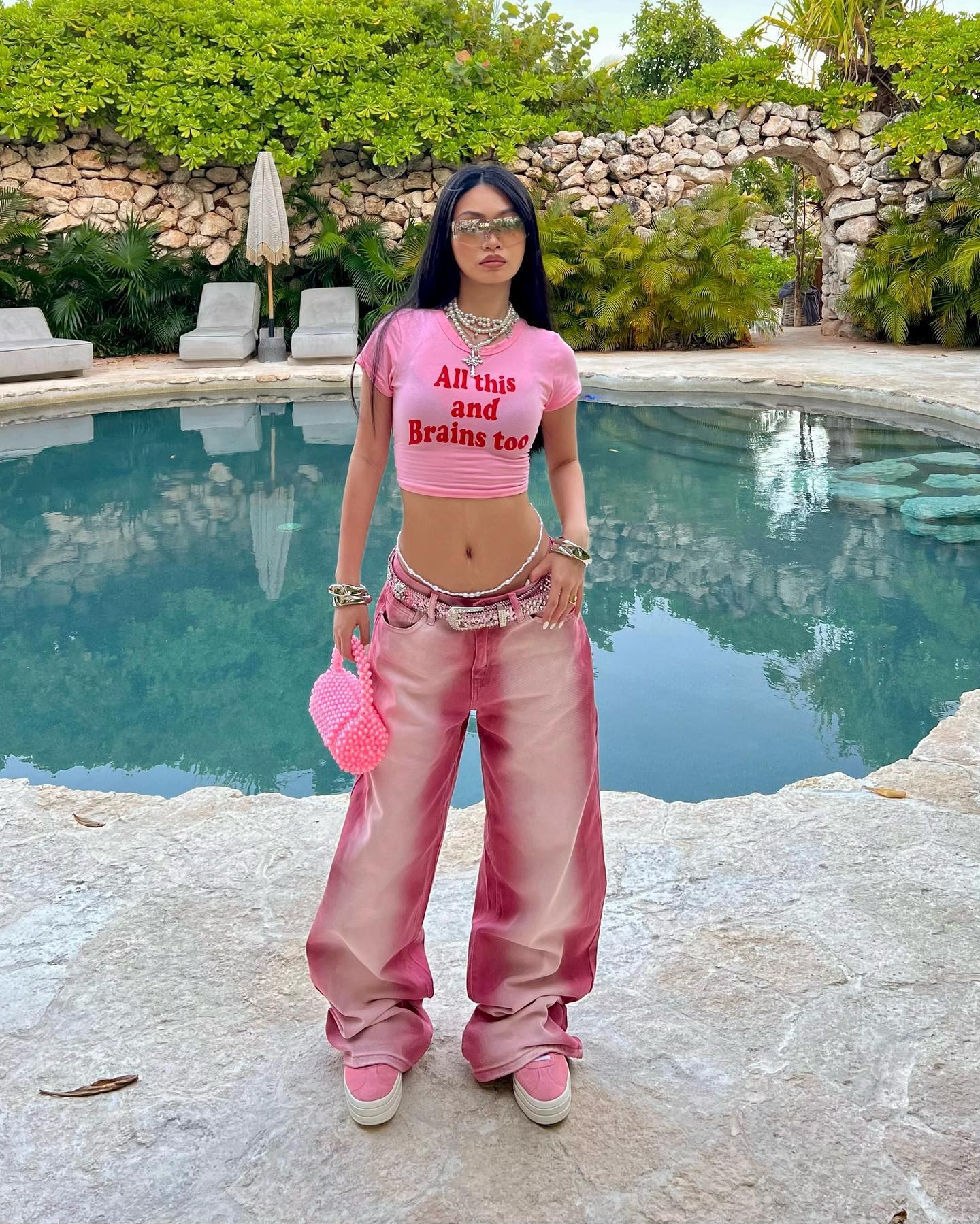 All THIS And Brains Too Tee - Pink.