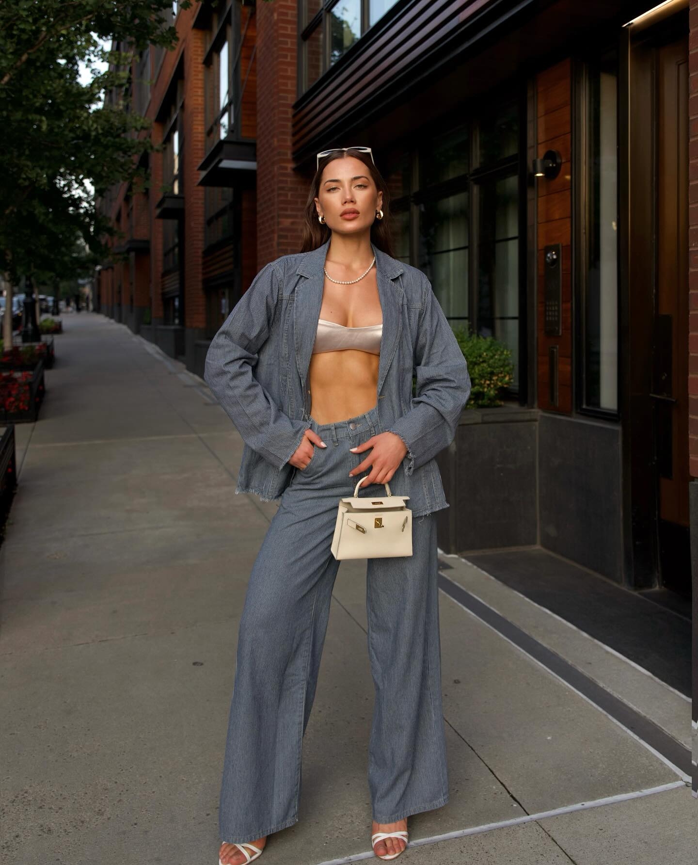Saco Laid Back Pinstripe Oversized Denim - Deslavado Oscuro.