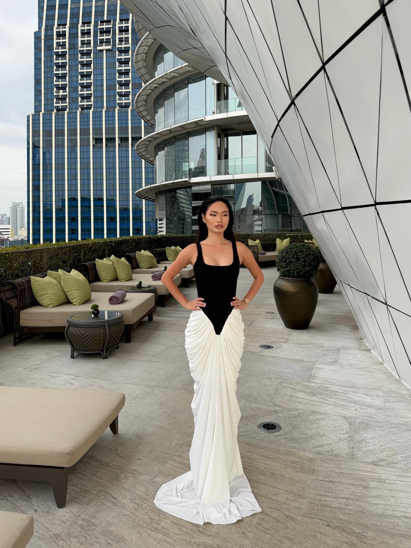 Sterling Draped Gown - Black/White.