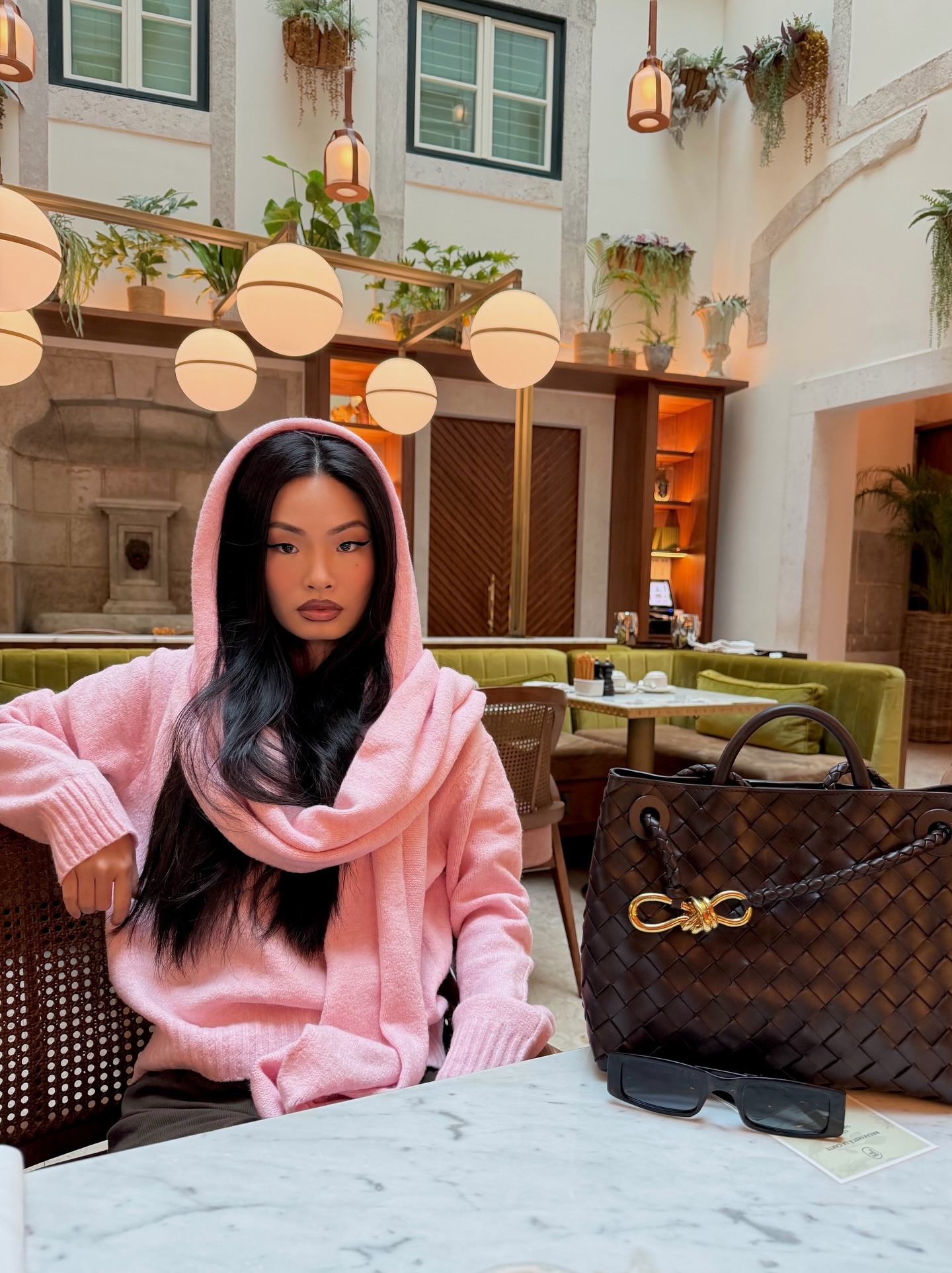 She's Golden 2 Piece Scarf Sweater Set - Pink.