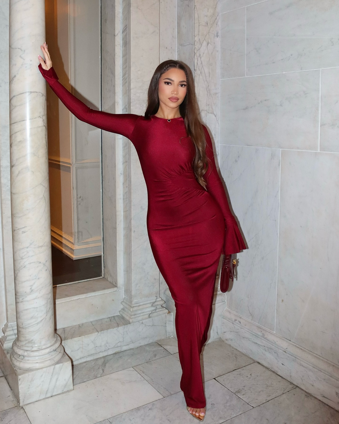 Vestido Maxi Daniella Long Sleeve - Vino Tinto.